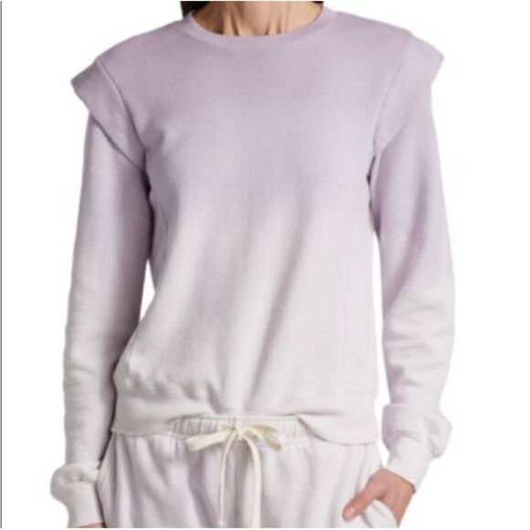 MONROW Revolve Purple Ombre Sweatshirt Top Ruffle Shoulder Cotton Size Large New - Picture 1 of 11